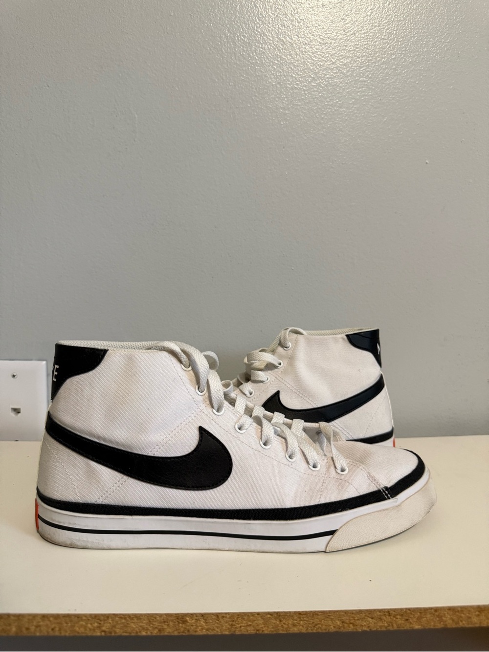Nike White and Black High-Top Canvas Sneakers